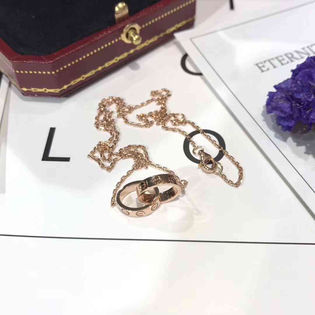 「定制款」卡地亚LOVE双环无钻项链紧紧相扣的螺丝双环